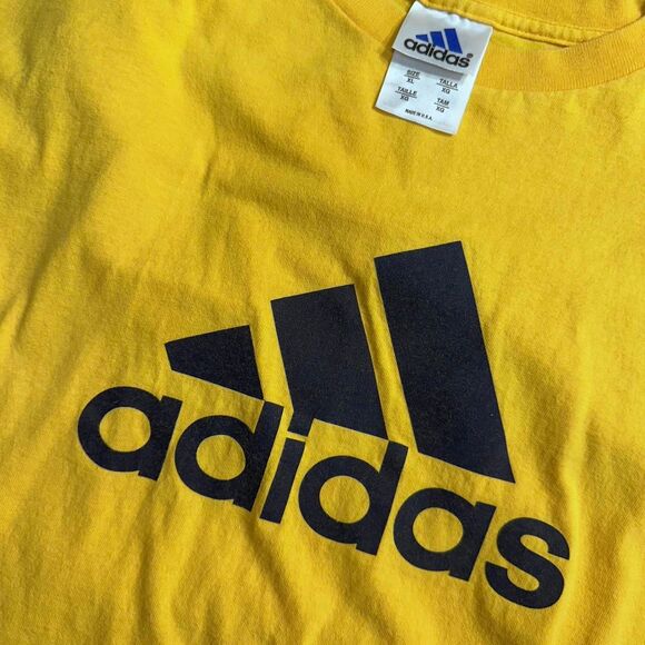 1990s Adidas Logo T-Shirt – Yellow – Size XL (Made in USA Vintage Sportswear) - Picture 1 of 4